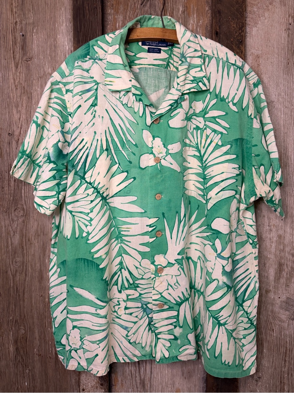 VTG 90s Polo Ralph Lauren Botanical Linen/Cotton Blend Loop Collar Button Up XL